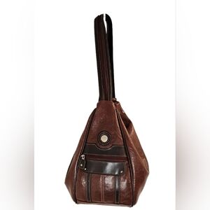 [Mouflon] Rich Brown Vegan Leather Convertible Hobo Style Sling Backpack Bag